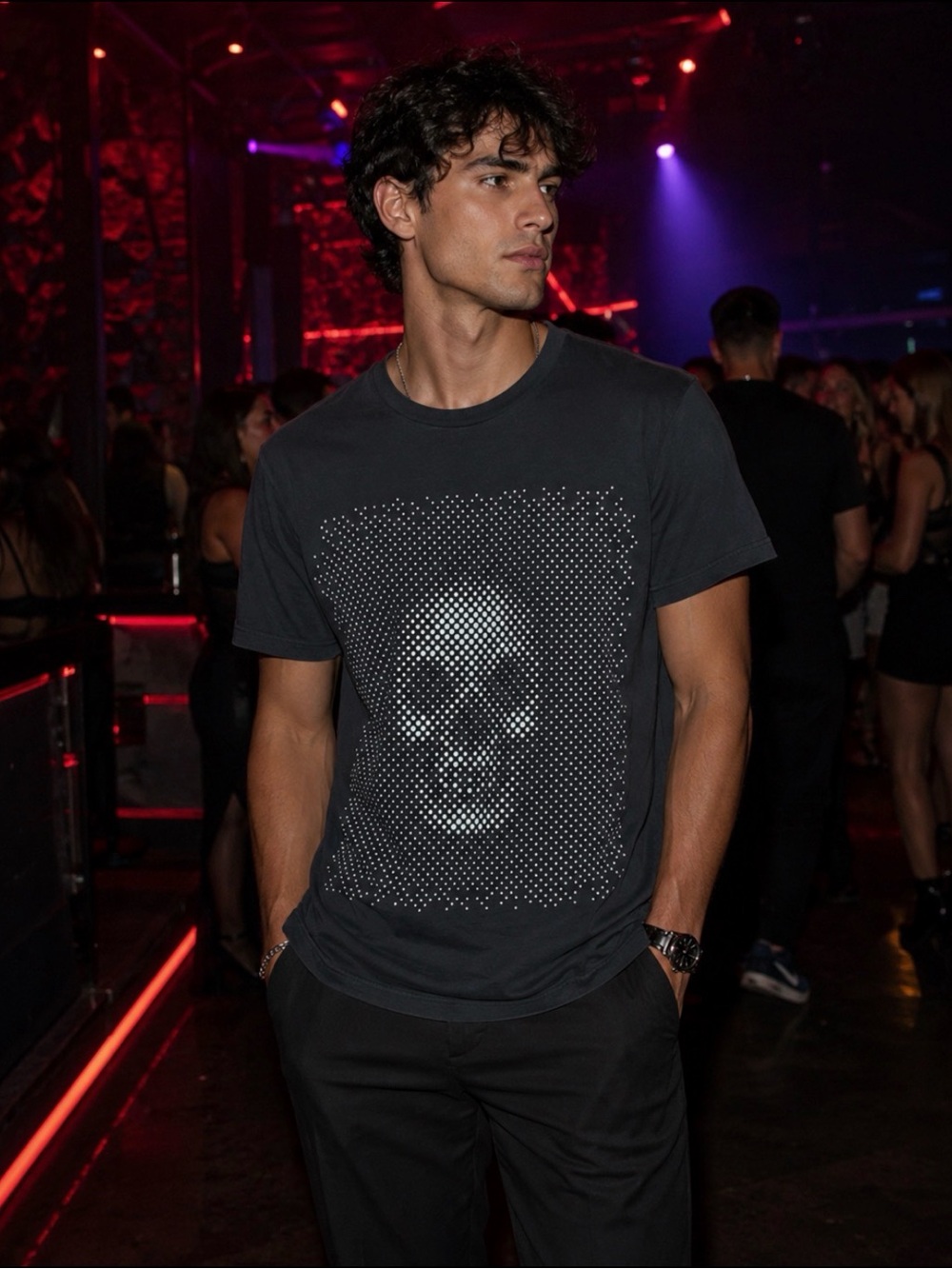Alexander McQueen Skull Dot Graphic Tee Black Designer Streetwear T-Shirt Size M